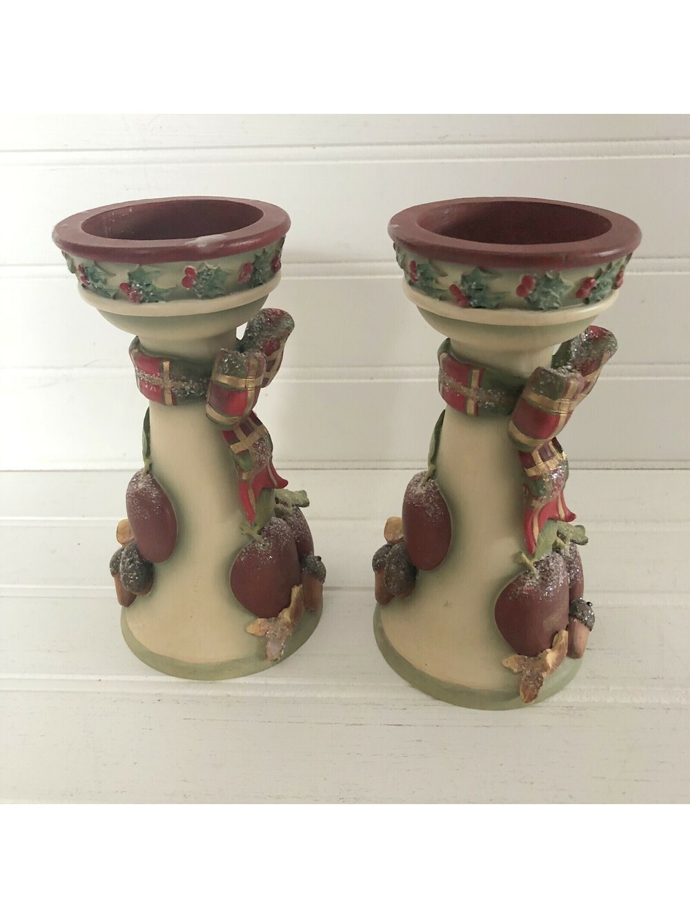 2 Winter Orchard Candle Holders Christmas Fruit Ribbon Holly Betty Singer Design - Picture 5 of 12